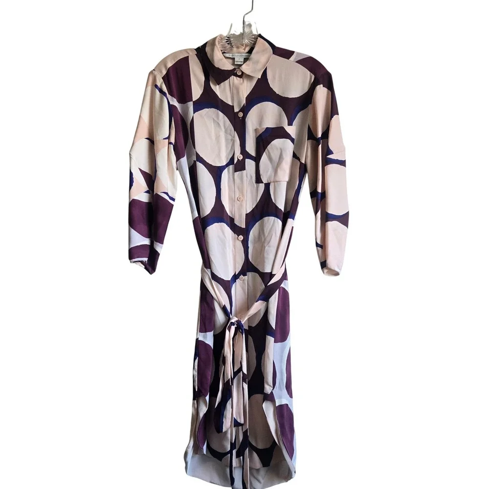 Diane von Furstenberg 4 Wrap Shirt‎ Dress Womens Plum Navy Blush Geometric